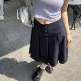 Preppy Style Pleated Skirt Women Korean Style Vintage Harajuku Mid Length Skirt Fashion Retro Solid Classic Skirts