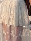 Pbong  Sweet Long Korean for Women High Waist A-line Embroidery Jupe  Fashion See Through Lace Summer Skirt