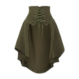 Pbong  Women Gothic Steampunk Pirate Skirt Front Lace-up Tiered Ruffled Irregular Hem Skirt Waist Belt Vintage Medieval Costume