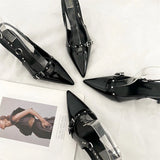 Pbong  Summer PVC Transparent Crystal Pointed Toe Sandals Women Elegant Buckle Strap Slingbacks Heels Shoes