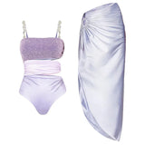 New Aqua blue High Waist Bikini Set Cover Up Swimsuit For Women Push Up Halter Three Pieces Swimwear Beach Bathing Suits