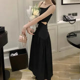Pbong  Spring Summer New Women's off Shoulder Dress Slimming A-Line Midi Skirt Irregular Pleats Waist Cinched Lightweight  Style