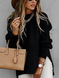 Chunky Knitted Mock Neck Sweater Side Slit Long Sleeve Pullover Female Knitwear Autumn Winter Women Casual Chic Outfit