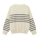 Women Cardigan Sweater Striped V-neck Button-up Sweater Jacket Comfy Cozy Slouchy Cardi Autumn Winter Casual Outfit