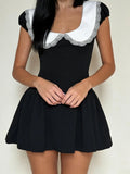 Pbong  contrast color Peter Pan Collar short sleeve slim waist A-LINE Sweet temperament Dresses