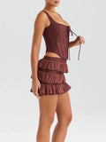 Mozision Elegant Sexy Skirt Two Piece Set For Women Fashion Sleeveless Crop Top And Mini Skirt Ladies Club Party Sexy Skirt Sets