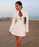 Sexy Fashion Long Sleeve White Short Dress Elegant Chic A-line Chinese Qipao Women Dress 2025 New Spring Summer Woman Clothing