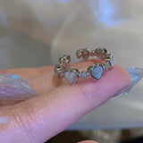 Kpop Y2K Moonstone Geometric Heart Rings Accessories Cute  New Vintage Grunge Aesthetic Jewelry For Women Girl