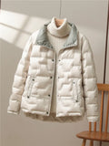 Autumn Winter Women White Duck Down Coat Casual Lapel Single Breasted Jacket Fashion Light Puffer Parka Outwear