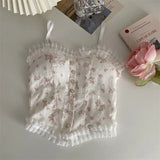 Y2k Tops French Floral Wood Ear-hem Camisole Women's Outer Wear with Breathable Lace Back-beautiful Underwear for Summer