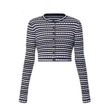 Women's Cropped Cardigan Long Sleeve Button Down Jacket Striped Single Breasted Fitted Knit Top Teen-girl Y2K Grunge Outfit