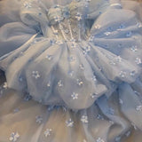 High Quality Blue One Shoulder Bridal Wedding Dress and Evening Dress Fashionable Slimming Banquet President's Puff Skirt