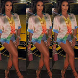 Pbong  Women's Fashionable Casual Trendy Color Block Short Sleeve Top Satin Fabric V-Neck Design Ladies Shirt Classic Womenswear