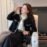 Vintage Jackets Women Korean Elegant Single Breasted Cropped Coat Tweed Long Sleeve Casual Short Harajuku Outwear