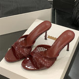 Pbong  Summer Fashion Mesh Woman Slippers Elegance Stripper Thin Low Heels Beach Ladies Mules Slides Shoes