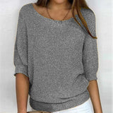 Pbong  Autumn Spring Solid Casual Knitwear Pullover Loose Tops Women O-Neck 3/4 Long Sleeve Knitwear Sweaters