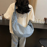 Chic Soft Nylon Crossbody Bag with Gathered Strap Casual Drawstring Crescent Shoulder Purse for Women Everyday Large Tote Bag