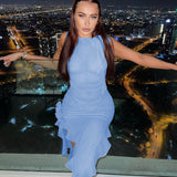 Sexy Ruffles Fairy Dress Women Fashion Mesh See Through Mini Bodycon Dress Summer Irregular Beach Party Club Outfits