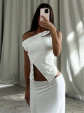 Summer Solid Patchwork Tank Top Side Split Casual High Street For Women Crop top Fashion Streetwear Female Y2k Top Vest
