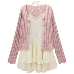 Korean Style Fairycore Beige Mini Dress Women Y2k One Piece Tunic Halter Dresses Sweet Ruffle Lolita Vestidos Summer