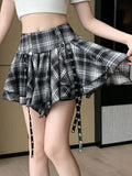 Pbong  Gothic Retro Plaid Skirt Women Harajuku High Waist Y2K Mini Skirts Korean Streetwear Casual Design Female Sexy A Line Skirt