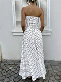 Pbong  Summer Polka Dot Strapless Sleeveless Long Dress Women Fashion Off Shoulder Slim Ruffles Dresses Elegant