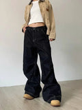Grunge Black Jeans Women Y2k Vintage Oversized High Street Wide Cargo Denim Trousers Casual Baggy Straight Denim Pants