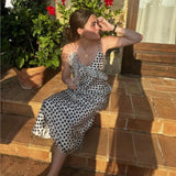 Women's Polka Dot Layered Decorative Satin Sleeveless Suspender Dress Ruffle Slim Chic Party Dress Fashion Female Clothing 2025