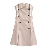 Fashion Square Scarf Windbreaker Tank Dress Retro Street Double Breasted Spring Summer Dress Khaki Female Clothing New