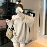 Y2K Hot Sweet American Vintage Loose Subculture Sweatshirts 2000s Harajuku Sexy Casual Korean Fur Collar Patchwork Pullover Chic