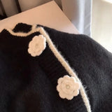 Retro Round Neck Black Sweater Women Clothing Autumn/Winter Korean Style Sweet Commuter Slim Short Knitted Cardigan Women Tops