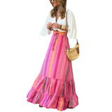 Pbong  Women's Summer Y2K Flowy Boho Vintage Aesthetic Printed Ruffled Hem Tassels Drawstring Waist Flowy A-Line Long Skirts