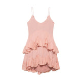 Asymmetric Ruffle Hic Party Dress For Summer V-neck Solid Color Pink Fashion Women Slip Dress Streetwear Holiday Female Clothes