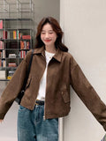 American Y2K Jacket Women Vintage Loose Faux Suede Long Sleeve Casual Coat Hip Hop Fall Winter Lady Streetwear New Outwear