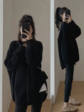 Women Black Gothic Mohair Pullover Knitted Sweater Harajuku Y2k Long Sleeves Sweater Jumper Vintage 2000s Aesthetic Clothes