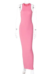 Women Fashion Summer Sleeveless Streetwear Bodycon Pink Pencil Long Dress Wholesale Items For Business