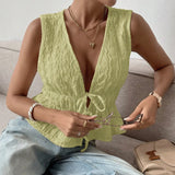 Women's Tanks Deep V-Neck Tie Detail Sleeveless Solid Color Top Summer Casual Chic Style Tanks