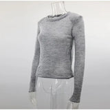Fashion Solid Round Neck Thin Knitted Sweater Elegant Long Sleeve Bodycon Pullover 2024 New Autumn Lady Commuting Street Outwear