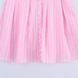 French Fashion Striped V-neck Long Sleeve Short Dress Chic Loose Single Breasted Pleat Summer Dress New Female Clothing