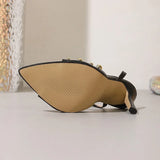 Pbong  Sexy Design Metal Decoration Pointed Toe Women Sandals Summer Thin High Heels Buckle Strap Stripper Prom Shoes