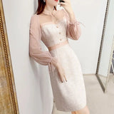 Pbong  Sweet Elegant Spring Autumn Dresses New Women's Bow Button Patchwork Korean Fashion Chic Long Sleeve Slim Mid-lengt A-line Dress