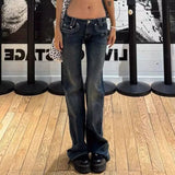 Pbong  Vintage High Street Low-Waisted Jeans Women New All-Match Wide Leg Y2K Denim Trousers Female Sexy Slim Fit Flares Pants