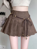 Pu Sexy Pleated Skirts Women High Waist Vintage Mini A Line Skirt Fall Winter Casual Preppy Style Female Sweet Retro Skirt