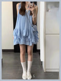Pbong  Women Clothes Summer Y2k Tops Sleeveless Solid Vest Irregular Ruffles Loose Camis Fashion Sweet Vintage Tanks