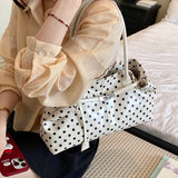 Women's Polka Dot PU Leather Handbags Retro Sweet Daily Casual Dating Short Handle Tote Bag New Trend Shoulder Bags