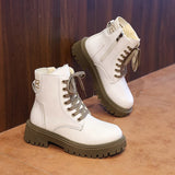 New Fashion Thick Sole Women's Boots Large Size Women's Shoes Black Keep Warm Fleece Platform Lace-up Ankle Boots 4875