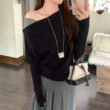 Pbong  New Winter Elegant Long Sleeve Knitted Shoulder Women's Fashionable Design Polyester Fiber Casual Commute Style Sweater
