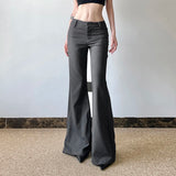 Pbong  Office Ladies Basic Slim-fitting Solid Suitpants Y2K Elegant Fashion Low-Waisted Flare Pants Women Autumn Spring Trousers