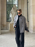Women's Woolen Coats Loose Casual Retro Double Breasted Stand Collar Short Jacket Office Lady Outerwear Autumn Winter
