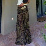 Vintage Paisley Maxi Skirts for Women Chiffon Printed A-line Boho Beach Wear Long Skirt Vacation Style Summer Ladies Faldas